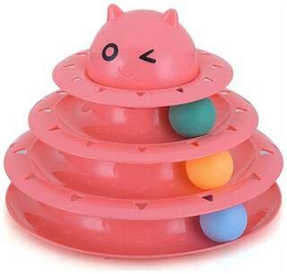 Cat Roller Toys, Three Layer Cat Toy,Kitten Three-Layer Intellectual Play Toy Removable Cat Turntable Disc,Pet Ball Roller Toy (Pink)