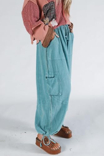 Urchics Womens Casual Pants Mist Blue Drawstring Waist & Ankle Pocketed Loose Fit Harem Pants2