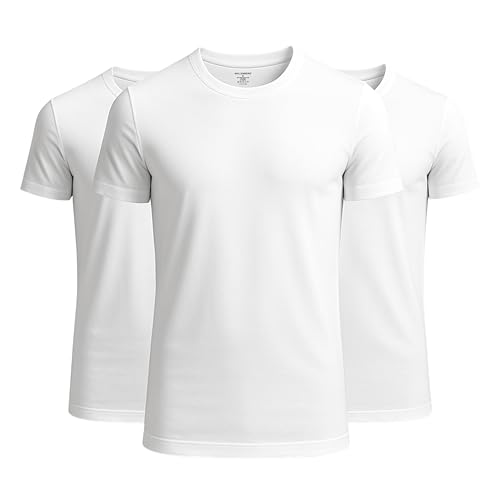 Wallenberg Herren Premium Modal T-Shirt 3er Pack, Weiß, XXL | Körpernaher Schnitt, Extra Lang, Atmungsaktiv | Rundhals Unterhemd für Business, Freizeit & Sport