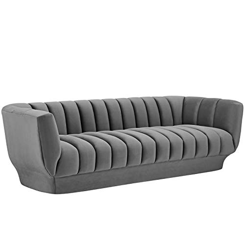 Modway Entertain Vertical Channel Tufted Performance Velvet Sofa Couch In Gray #TOP1