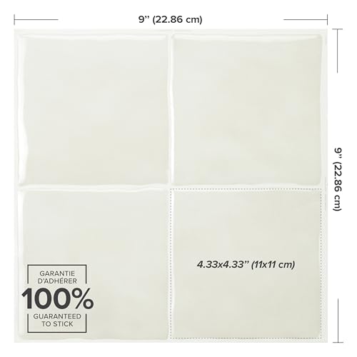 Smart Tiles Stick On Tiles Splashback - Zellige Beige/Grey, Self Adhesive Wall Tiles, 5 Wall Panels 9x9 in, Heat Resistant self Adhesive Wallpaper Tile, Water Resistant Bathroom Tile, Made in Canada