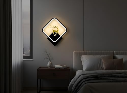 Image of Modern LED Wall Lamps | Pack of 2 Square Deer Design | Artistic Metal Accent Lighting for Bedroom, Living Room & Hallway | 3 Color Modes - Warm White, Natural White & Cool White