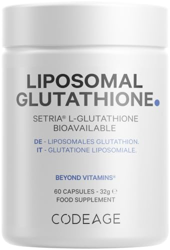 Codeage Liposomal Glutathione Supplement - Pure Reduced Setria L Glutathione Skin - Nano Encapsulated Glutathione Powder Pills - Phospholipids - Antioxidant Complex - Vegan Non-GMO - 60 Capsules