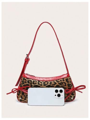 QWINEE Women's Bow Knot Leopard Print Shoulder Bag Zipper Faux Leather Underarm Purse with Adjustable Strap4