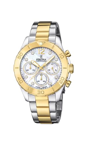 Festina Damen Uhr Analog Edelstahl 316L Multi - Quarz Chronograph - Mineralglas hochresistent - 10 ATM wasserdicht F20604/1 - Boyfriend Collection