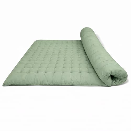 Image of ATOOTFUSION Soft Cotton Quilt | Foldable Light Weight Filled Single Firm Cotton Quilt Mattress| Gadda (Solid Coloured, Sleeping Capacity, 6 x 6 ft or 72 x 72 Inches) Double Bed (Sage Green)