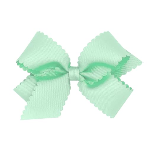 Wee Ones Girls' Classic Grosgrain Hair Bow with Scalloped Edges, No-Slip Hair Clip, Handmade, Pale Green, Medium