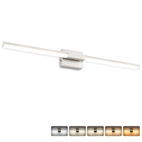 Image of SOLFART Bathroom Lights Over Mirror 40-Inch: Brushed Nickel 5CCT Dimmable Bathroom Vanity Light, Solid Frosted Acrylic, Built-in Dimmer, 360 Degree Rotation, ETL IP44