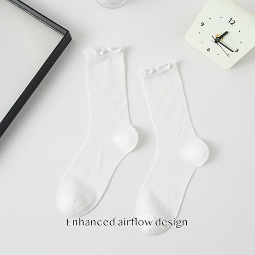 Lenzing Modal Mesh Lace Socks for Women, Breathable Summer Crew, Ruffled Edge Design4