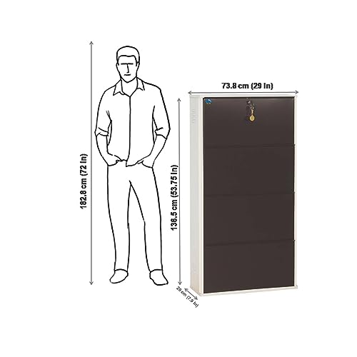 Image of DELITE KOM 29 inch Wide, 8 Shelf Metal Shoe Rack Wall Mounted for Home with Central Lock | Holds Upto 28 Shoes or 48 Slippers Pair | Double Decker, 1Yr Warranty, (54x29x8, Ivory Coffee), DIY, Space Saver