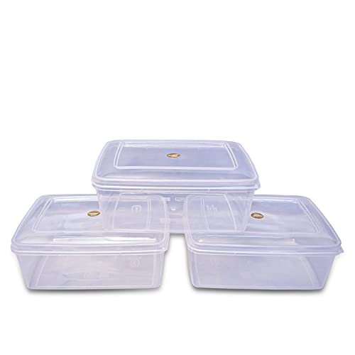 Image of Sthavir Premium Rectangle Plastic Storage Boxes, Transparent Containers, Medium Boxes for Jewellery /Medicines /Stationery /Cosmetics / Accessories (LXBXH- 22 x 17 x 9 cm) (Pack of 3) (Size No. - 5)
