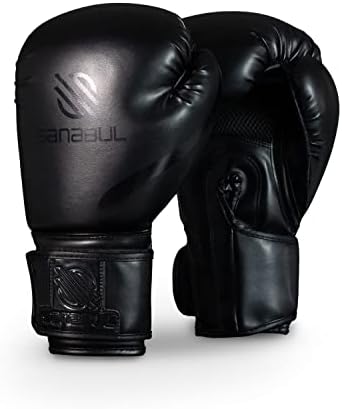 Sanabul Essential Gel Boxing Kickboxing Punching Bag Gloves, for Men and Women, AllBlack 10 oz