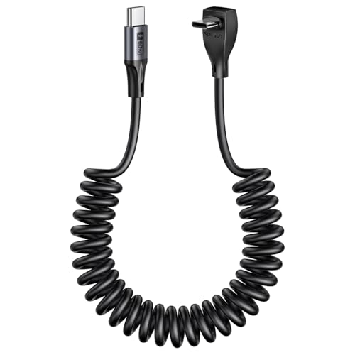 USB C naar USB C spiraalkabel 60W snel opladen, hoekige stekker, 0,4-1m voor auto Tesla Model Y/3, Android Auto, CarPlay