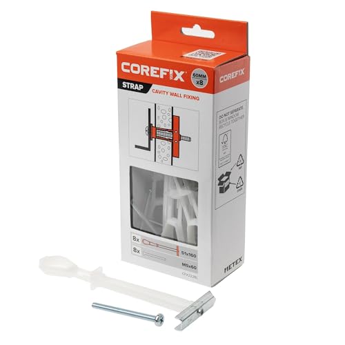 Corefix Strap – Chevilles À Bascule Pour Paroi Creuse, Lot De 8 (m5x60mm). Fixation Métallique Lourde Pour Placo, Mur Creux Et Parpaing. Installation Facile,...