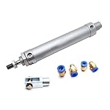 Sydien Small Air Pneumatic Cylinder MAL Series,Bore: 0.98 Inches, Stroke: 3.93 inches Stroke with Y Connector and 4Pcs Pneumatic Quick Fitting
