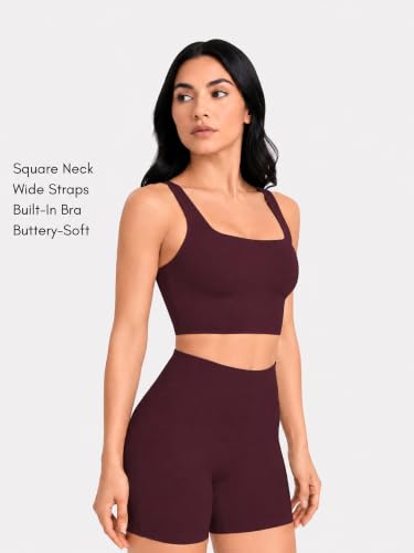 Image of Sunzel Square Neck Longline Sports Bra, Built-in Bra Crop Tank Top