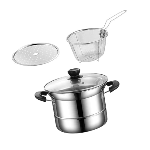 Baoblaze Pentola in acciaio inox, pentola per con coperchio, manico ergonomico, cestello scolapasta con vaporiera per pasta, sughi bollenti, Doppia Maniglia