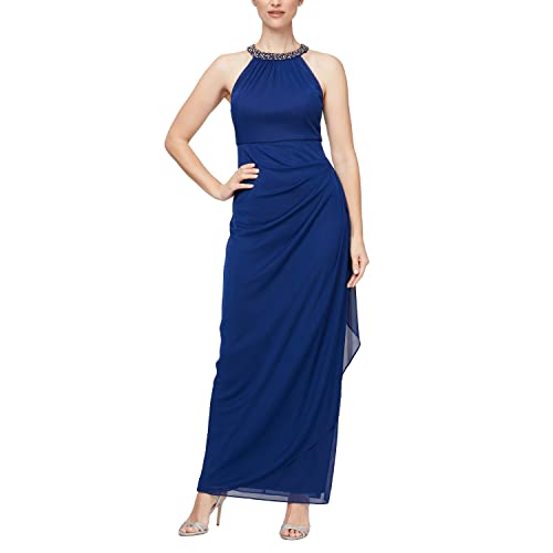 Image of Mesh Dress with Beaded Halter Style Neckline and Cascade Ruffle Detail Skirt