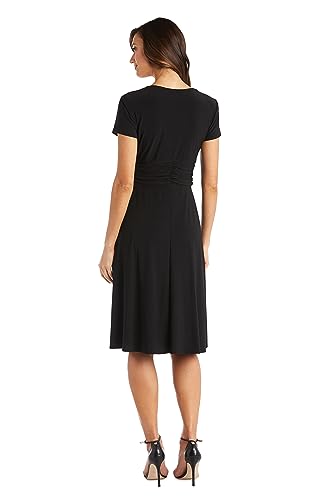 Image of R&M Richards Women's Cascade Wrap Dress with V-Neck & O-Ring Rhinestone Buckle, Work to Weekend Short Sleeve Flowy Silhouette
