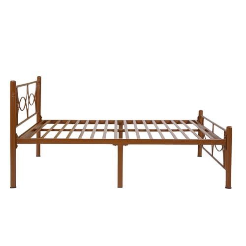Image of Luno Metal Extra Single Size Bed Without Storage | Wrought Iron Single Bed with Headboard & Footboard| Sturdy Powder Coated Platform Cot for Bedroom (Luno Brown)