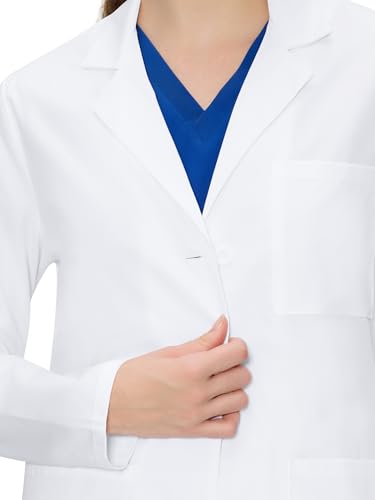 COZY SCRUBS Lab Coat for Women with 3 Pockets, Professional White Women\'s Lab Coat Long Sleeve, Hip-Length Fit (Previously COZYFIT), White, M