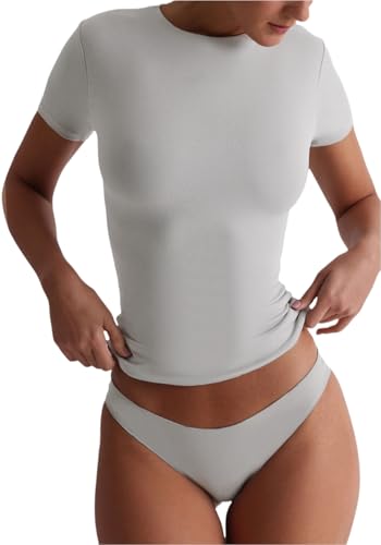 Image of SIGHTBOMB Seamless Ultra Soft Round Neck 'Double Layer' Short Sleeve Medium Compression Active WEAR /Casual WEAR Front Support Afford LUX Cuddle TEE