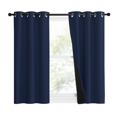 Image of NICETOWN 100% Blackout Curtain Set, Thermal Insulated & Energy Efficiency Window Draperies for Guest Room, Full Shading Panels for Shift Worker and Light Sleepers, Navy Blue, 37W x 40L, 2 PCs