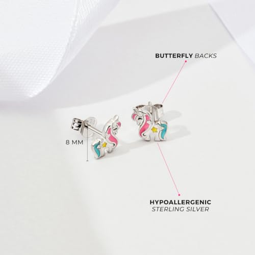 925 Sterling Silver Multicolor Enamel Unicorn Star Earrings for Little Girls and Preteens - Fun Enamel Earrings for Girls Birthday Party - Wonderful Unicorn Jewelry Gift4