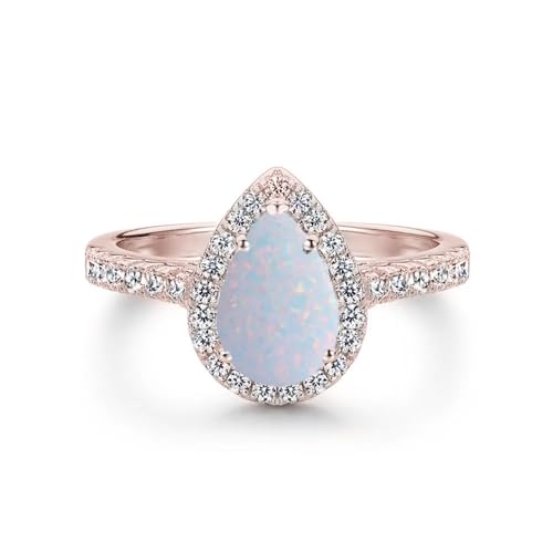 Opal Engagement Rings for Women, 1.0 Carat Center Pear/Heart/Oval/Round/Halo Cut Opal Engagement Ring Moissanite Rings Wedding Rings Promise Ring for Her 10K 14K 18K Solid Gold Platinum Plated Silver4