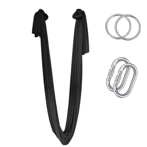 Image of Streetup India Lycra Fabric Aerial Swing /Yoga Hammock With 20 Feet Long Fabric With Carabiner and Ring (Black)