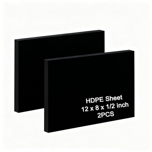 Image of HDPE Sheet 1 /2-2PCS 12 inch x 8 inch High Density Polyethylene Sheets with Protective Film 1 /2 Thick HDPE Plastic Sheet Board Solid Plastic Block for Flat Panel DIY Projects Machining Home (Black)