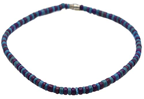 topt rasta Collier sautoir Reggae Jamaique Bleu Violet Surf Surfeur 40cm Long Bois Coco