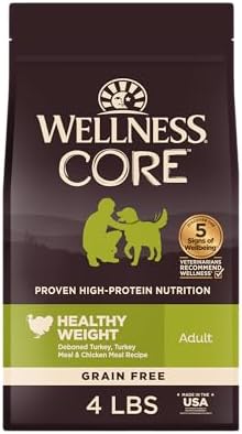 Wellness CORE Dry Dog Food, Grain-Free, High Protein, Natural, Healthy Weight Turkey & Chicken Recipe, (4-Pound Bag)