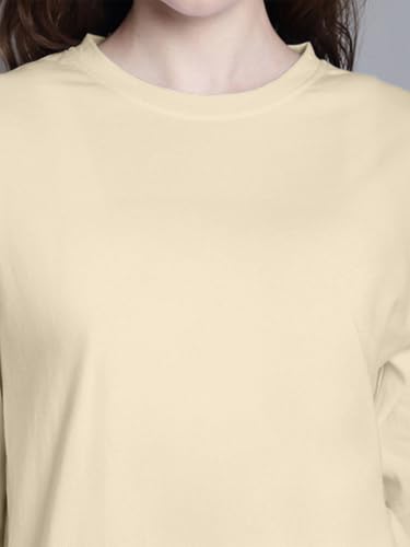 Image of JUNEBERRY Pure Cotton Round Neck Regular Fit Core Fashion Solid Full Sleeve T-Shirt for Women & Girls (Colors: Black, Cork, Green, Navy, Swanwhite & White)