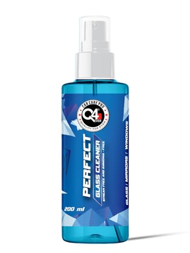 Q4 EVER Auto Care Glass Polish Hard Water Spot Remover (Liquid) 100Gms + Foam Applicator + Microfiber Cloth + Perfect Glass Cleaner 200Ml (4 Items Pack Liquid),Blue