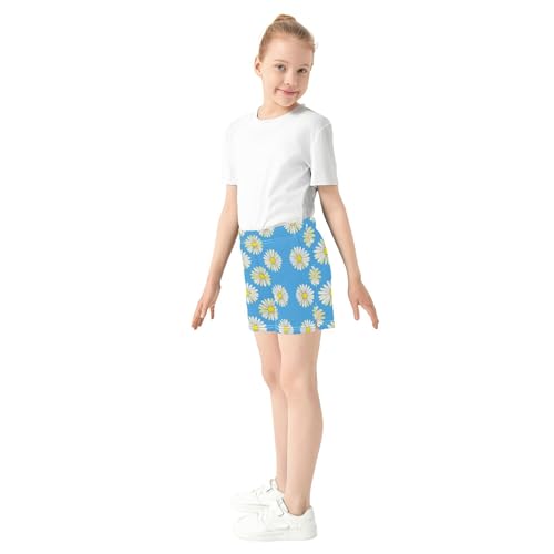 Girls Athletic Shorts Daisies White Pale Yellow Petals Print Comfy Casual Summer Youth Pajama Sleep Shorts, X-Small4