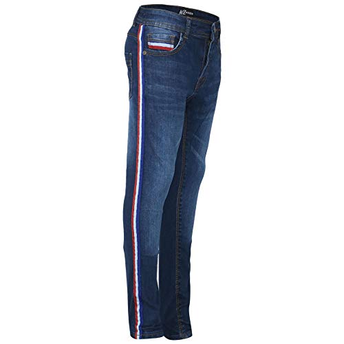 Kids Boys Skinny Denim Jeans Contrast Taped Stretchy Pants Trouser Age 5-13 Year Dark Blue