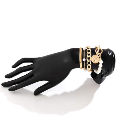 Chunky Gold Bracelets for Women Trendy Stacked Chunky Pearl Bracelets Golden Pearls OT Clasp Bracelet Chain Portrait Pendant Bracelet Gold and Pearl Pirates Jewelry Set4