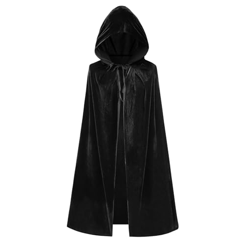 Clundoo Cape en Velours à Capuche pour Enfants, 100cm Kids Cape en Velours à Capuche pour Halloween, le Carnaval et Les Soirées à Thème (Noir)