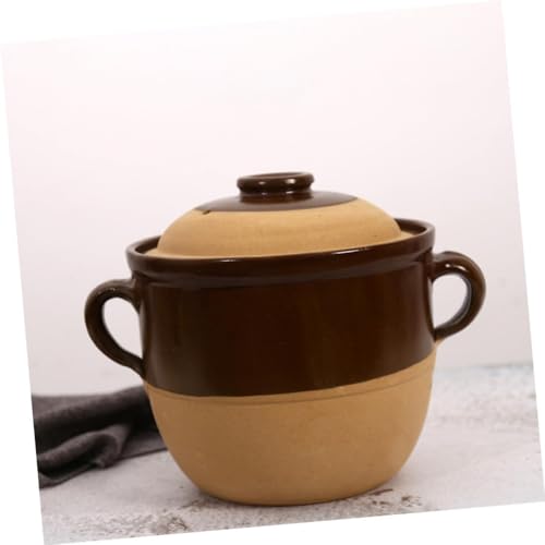BIBTOO Clay Pot Casserole Ceramic Soup Bowls with Handles Ceramic Cooking Pot Braising Pan with Lid Bake Dish Non Stick Baking Pan Earthenware Casserole Advanced Porcelain Bowl - Image 2