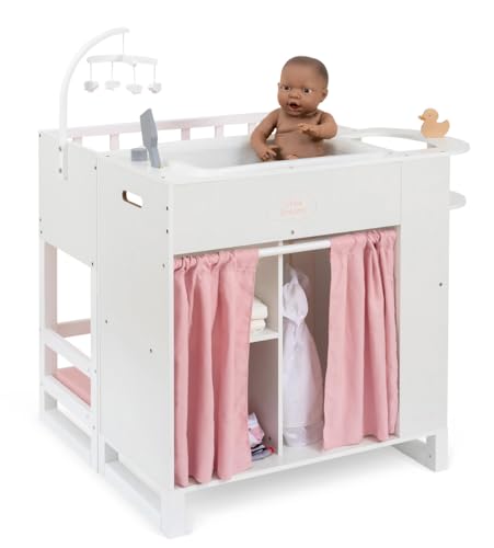 ELLA & PIET® Großes Puppenpflegecenter Nursery 6in1 aus Holz (Weiß-Rosa)...