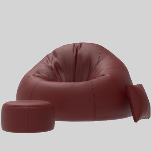 Image of Biggie Bean Bag with Bean Filled 4XL Classic Comfort Bean Sofa-Crafted for Comfort-Styled for Modern Homes with Free Cushion & Footrest (Matching Color : Leatherette Maroon)
