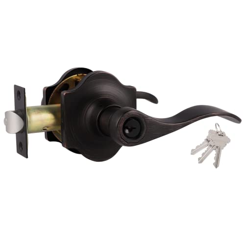 Probrico Keyed Entry Door Locks Camelot Style Wave Door Levers Oil Rubbed Bronze Stainless Steel Door Handles Interior & Exterior Door Locksets for Left & Right Hand Doors (85061OB)