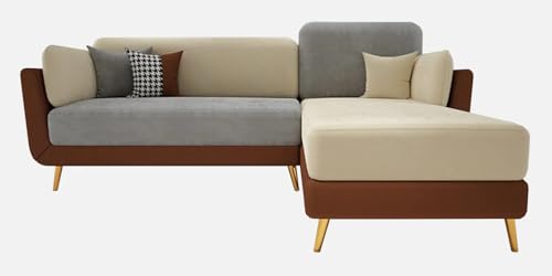 Image of Polyester Velvet Contemperory Sofa Set with Cushion Chaise Lounge, Sectional Sofa Perfect for Your Living Room,Guests Room & Office. (Brown & Beige, 4 Seater)