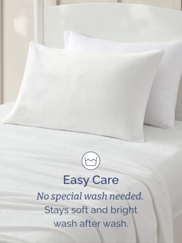 Image of Fleece Sheets Twin Size Set - 3-Piece Velvet Flannel Sheet Set - White