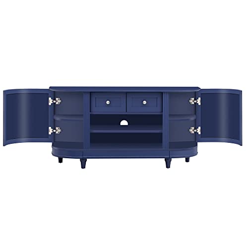 Jivoit Modern Style Tv Stand Or Tv Up To 46Inch, Wood Storage Cabinet With 2 Curved Doors And Adjustable Panels, Entertainment Center Sideboard With Open Shelf For Living Room (Navy-2 Curved Doors) #TOP3