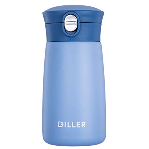 Diller Thermal Water Bottle, Coffee Travel Mug 16 or 8 oz Kids Mini Water Bottle Tumbler with Spout Lid, Leak Proof Flask for Kids and Women Keep 12H Piping Hot & 24H Cold (Blue, 8 oz)