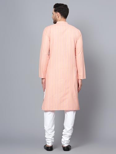 Image of LATEST CHIKAN Men's Cotton Regular Striped Knee Lenght Kurta Full Sleeves - Casual Ethnic Wear