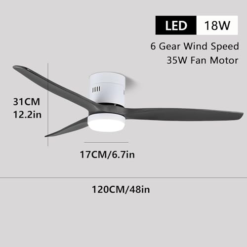 Ventilateur de plafond silencieux télécommande 6 vitesses et éclairage LED variable