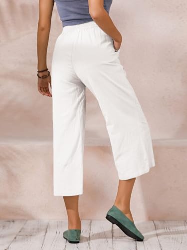 Image of ECUPPER Womens Cotton Cropped Pants Loose Fit Wide Leg Trousers | Casual, Plus Size, Elastic Waist, Capri, 100% Cotton, Slant Pockets, High Rise Waist, Lounge Pants